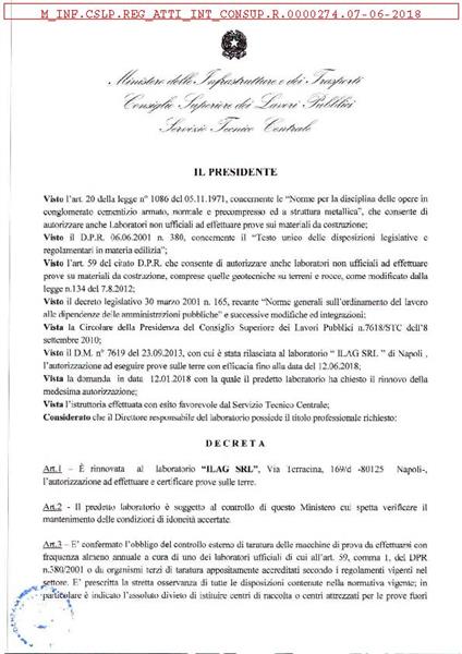 Rinnovato il decreto di autorizzazione ministeriale alla ILAG per altri 5 anni